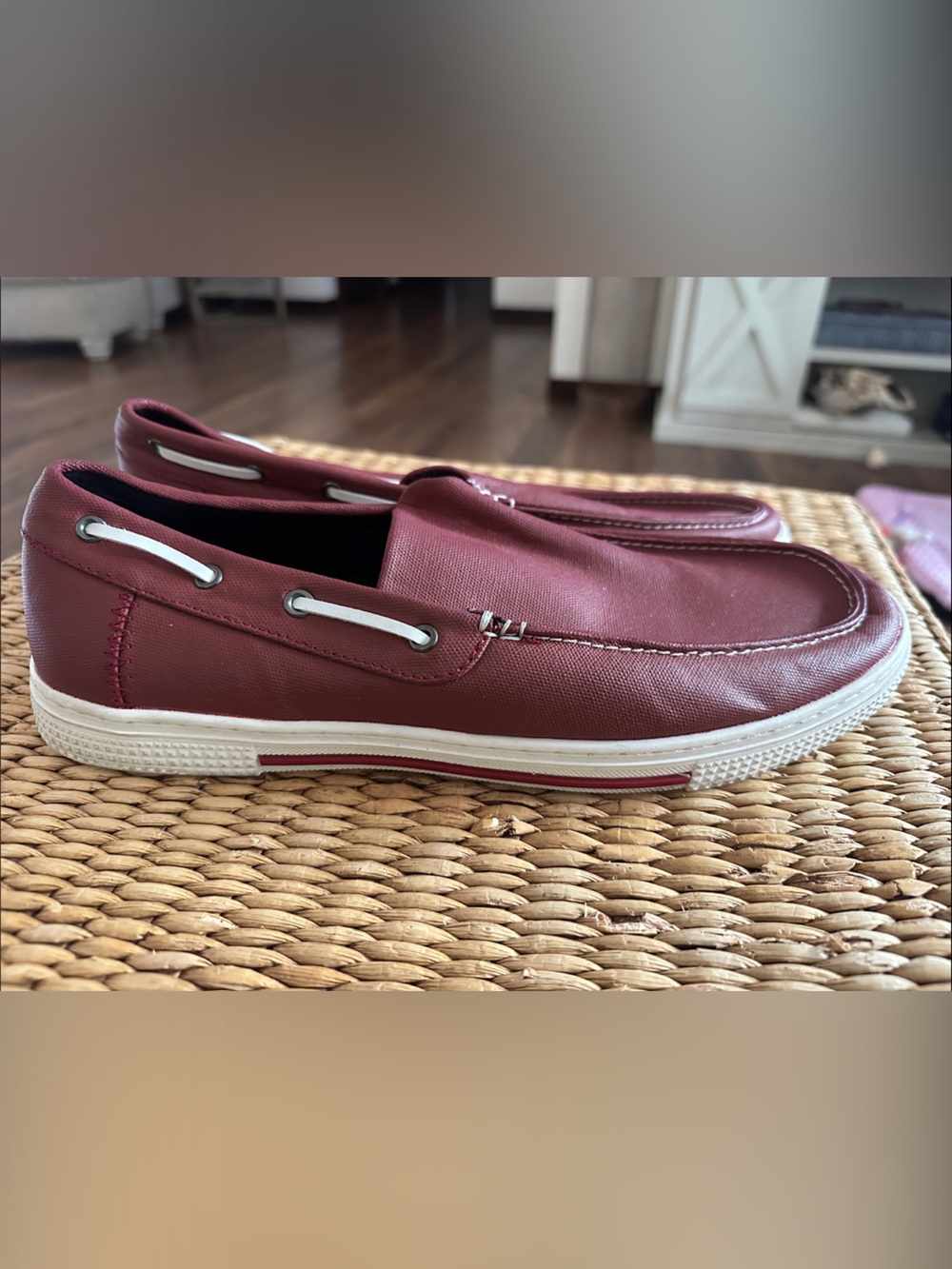Kenneth Cole Reaction Men's Slip-On Boat Shoes in Burgundy with White Sole
